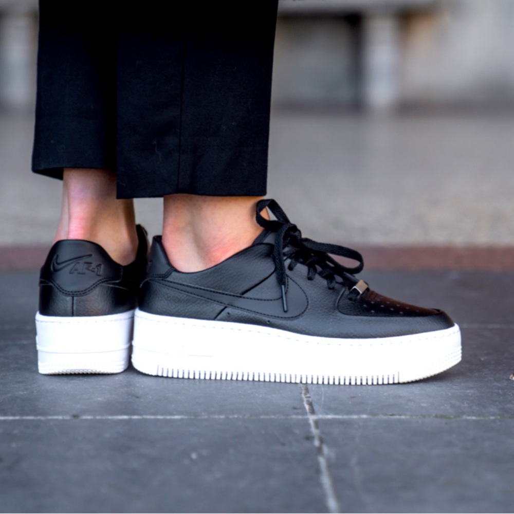 Nike Women's Air Force 1 Sage Low Black/Black-White Sneakers *rare find*